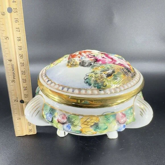 Vintage Capodimonte Italian Pottery Covered Dish Covered Bowl Dish Painted Italy